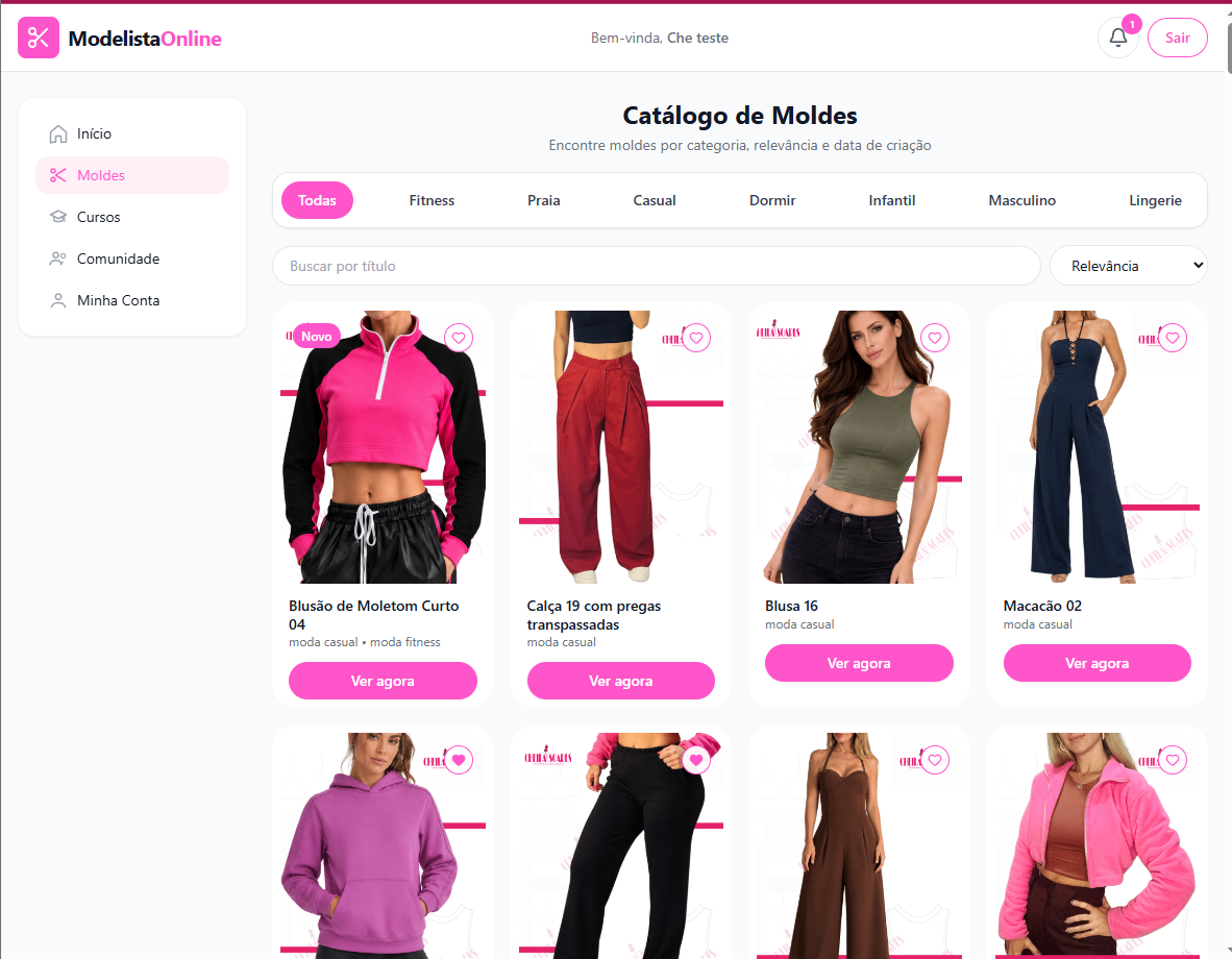 Catálogo de moldes da plataforma Modelista Online